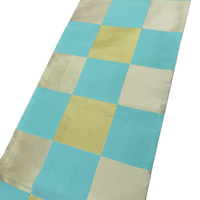 楽天特選リサイクル着物　きもの北條＼ FINAL PRICE ／ 振袖用 市松模様 リサイクル 着物 成人式 結婚式 結納 パーティー 振袖 ターコイズブルー 金 袋帯 A591-20 【 中古 】 振袖用帯 振袖用袋帯 アウトレット 販売 振袖着物 バーゲン 正絹 フォーマル