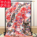 訳有品 訳アリ品 中古品 本振袖 販売 ふき綿入り 振袖 ふき 綿入り 表生地 裏地 八掛 美術品 工芸品 展示品 大正ロマン 紅 赤 黒 レッド ブラック 染め分け 金彩 金駒刺繍 衣桁 掛ける 飾り 日本 伝統 技術 最高峰 最高級 逸品 お引摺り