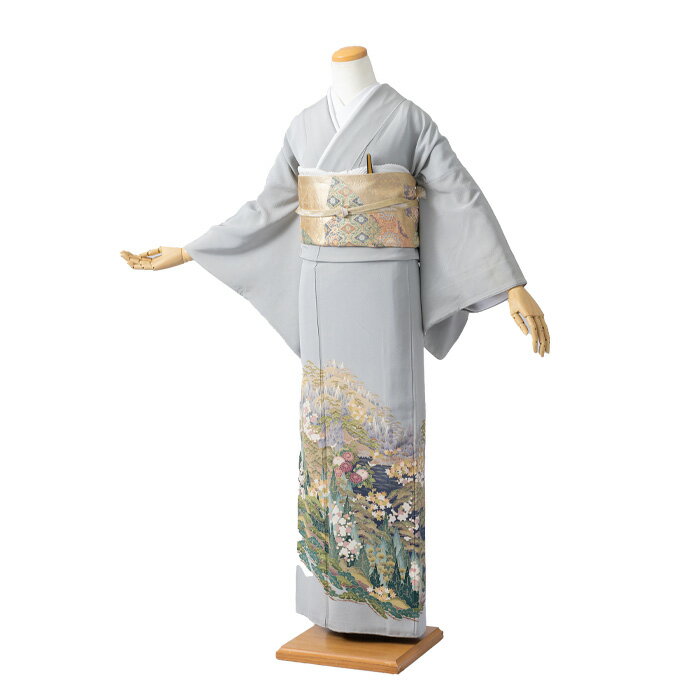 【レンタル】【色留袖】【卒業式】【正絹】『山水』izumo_i_it0692　正絹　結婚式　貸衣装　色留袖レンタル　着物　母親　着物レンタル　フルセット　留袖レンタル　レンタル衣装　女性　【往復送料無料】【新品足袋プレゼント】(4)