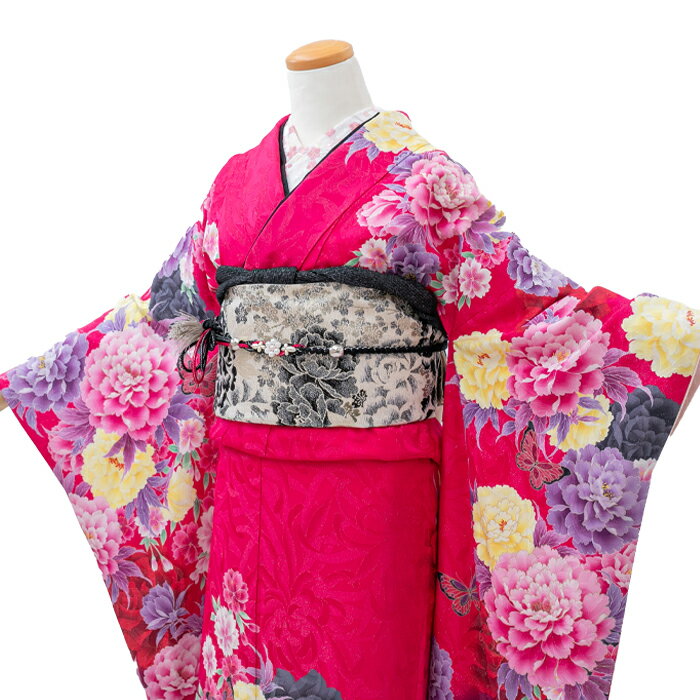【レンタル】【MERCRYDUO】『牡丹と蝶』izumo-f9804成人式 振袖フルセット レンタル 成人式式典 お正月 結婚式 結納お祝い出席 (身長153cm〜163cm位) (1月・12月)　往復送料無料　最長30日間長期レンタル可能