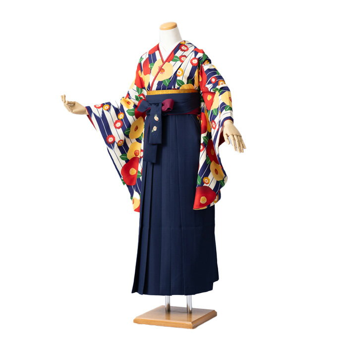 【レンタル】「矢絣椿に紺袴」izm_i_s1095卒業式 袴 レンタル 女 フルセット 大学 専門学校【往復送料無料】【新品足袋プレゼント】レンタル期間　4泊5日