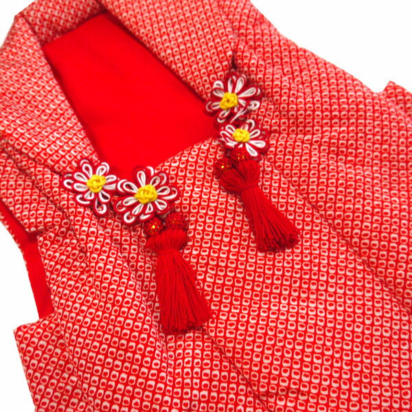 被布コート 三歳 女児 赤色 白色 鹿の子 疋田柄 無地 単品 かわいい おしゃれ 身丈46cm 3歳 三才 3才 女の子 人気 七五三 753