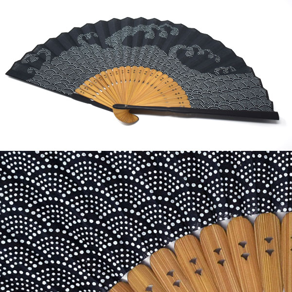 扇子 印伝調小紋 メンズ 22cm 布扇子 青海波 蜻蛉 瓢箪 茶 グレー トンボ ひょうたん 黒 紺 高級 綿100％ プレゼント ギフト 贈り物 せんす 父の日 男性用 男物 メンズ 紳士用 竹 22cm おしゃれ 無料ラッピング 松寿庵