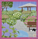 シャンタンチーフ ねこ柄小風呂敷 《たまのお散歩》6月 紫陽花 【はんかち】【日本製】【ランチクロス】【50cm】