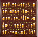 小風呂敷 シャンタンチーフ kenema-けねま- ビールと枝豆 こげ茶 【50cm】【はんかち】【ハンカチ】【ランチクロス】【furoshiki】【日本製】【一三巾】