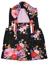 ポリエステル 被布コート 七五三 3歳女の子 黒 菊と花車 【753 三歳】【三ツ身】【単品】【女児】