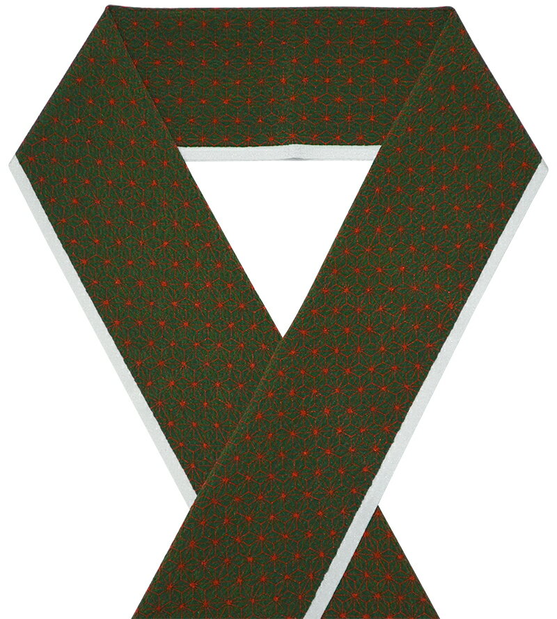 ポリエステル 柄半衿 深緑×赤 麻の葉柄 【日本製】【洗える半襟】【女性】【レディース】【男性】【メンズ】【クリスマスカラー】