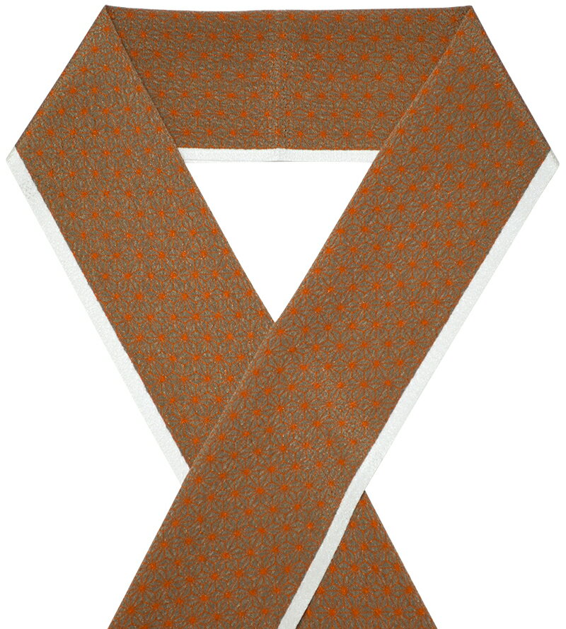 ポリエステル 柄半衿 薄茶×橙色 麻の葉柄 【日本製】【洗える半襟】【女性】【レディース】【男性】【メンズ】