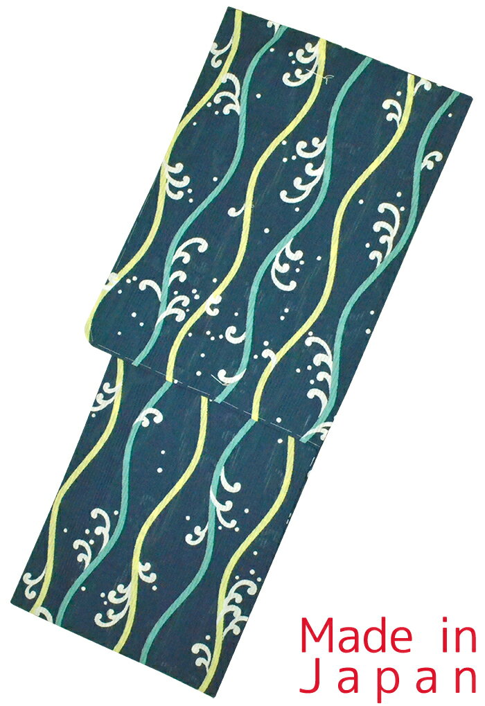 【トールサイズ】お仕立て上がり浴衣（単品）　綿絽　藍色　波立涌　【TLサイズ】【レディース】【女性用】【日本製】【夏着物】【yukata】