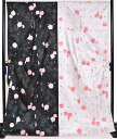≪卒業式・成人式向け≫ 振袖 単品 黒×白×ピンク 薔薇(バラ) 身丈166cm 【Lサイズ】【トールサイズ】【洗えるきもの】【結婚式】