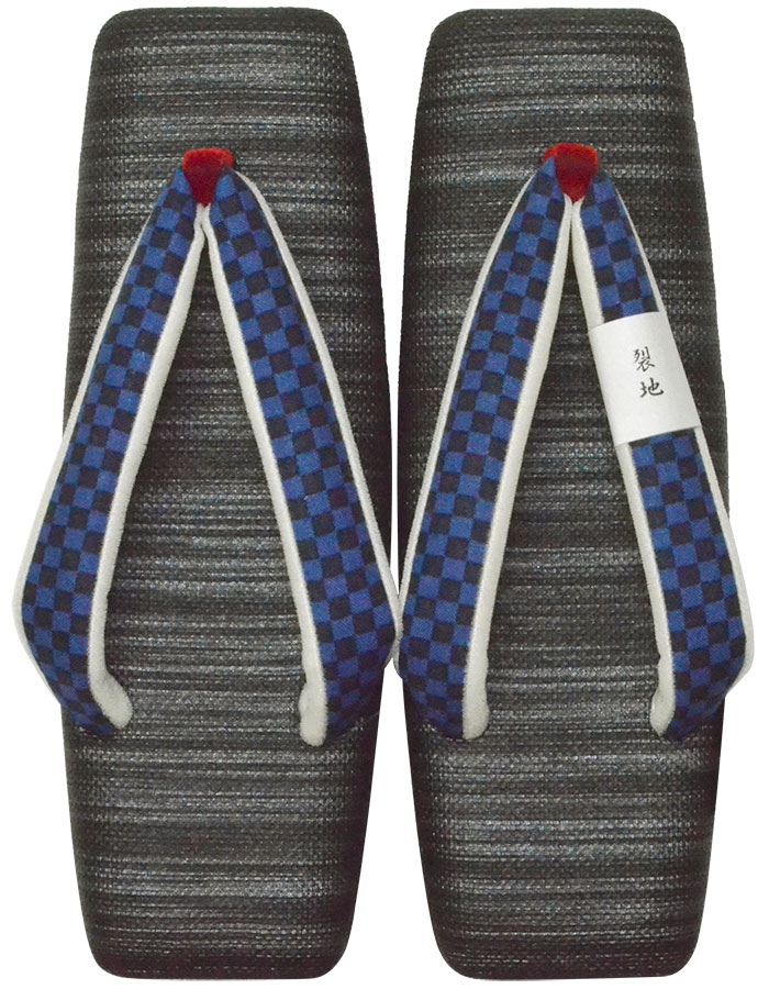 スクエア草履　黒×青（鼻緒/市松模