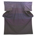 新品 紬 附下 逸品 正絹 7色のグラデーション 163,5cm 濃紫 菖蒲色 素ねずみ 鉛色など 粋なデザイン 縞文様 付け下げ 付下げ 礼装 パーティー 着物 リサイクル店 送料無料 (01-05-37)
