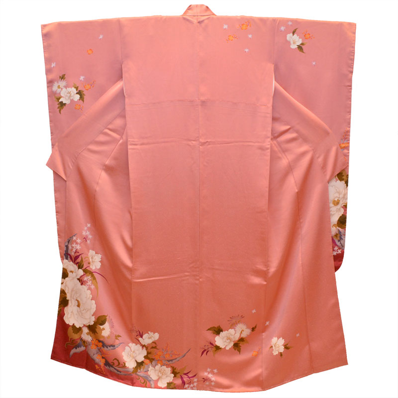【SALE 30%OFF】 振袖3点セット 正絹 高級振袖 トールサイズ 新品 京友禅 珊瑚色 花文様 袋帯 本佐賀錦 金地色 桜 正絹 長襦袢 成人式 結婚式 卒業式 振袖 振袖セット 上質 格安 リサイクル 着物屋 送料無料 (10-04-32)