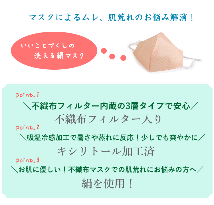 マスク6万枚販売突破！ 涼しい マスク 日本製 洗える絹マスク 不織布 マスク カラー 6色 洗える 極小市松格子 立体型 キシリトール加工 涼感 肌に優しい シルク 小杉織 絹マスク 3層 敏感肌 女性 男性 大人 個包装 夏 夏用 血色