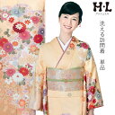 洗える着物 訪問着 アッシュエルブランド 単品 薄オレンジ地 雲取り吉祥花柄 フリー サイズ ウォッシャブル ポリエステル 仕立て上がり HL 着物 和装 ほう...