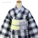 単品 フリーサイズ 単衣着物 綿麻着物 琵琶上布 紺・水色地格子柄 仕立て上り女性きもの お届け後すぐ着れます 涼しげなシボの風合い 洗濯OK 単衣仕立 送料無...