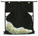 【正絹黒留袖 未仕立て 仮絵羽 山辺風景柄】礼装 黒留め袖 新品 お誂え 購入 販売 結婚式 既婚 五つ紋 家紋 フォーマル【hzふわ】