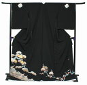【正絹黒留袖 未仕立て 仮絵羽 梅と松に波柄】礼装 黒留め袖 新品 お誂え 購入 販売 結婚式 既婚 五つ紋 家紋 フォーマル【hzふわ】