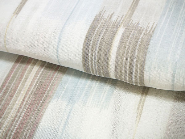 夏着物 洗える 単品 レディース 紗 Lサイズ オフホワイト地 水色 茶色 刷毛目模様 仕立上り 丸洗い 洗濯可能 和装 和服 夏きもの ポリエステル 小紋