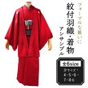 男 羽織 2点セット 成人式 卒業式 無地 赤 Jrサイズ 4号 5号 6号 7号 8号 アンサンブル 洗える着物 きもの 和装 和服 メンズ 男性 紳士 コス...