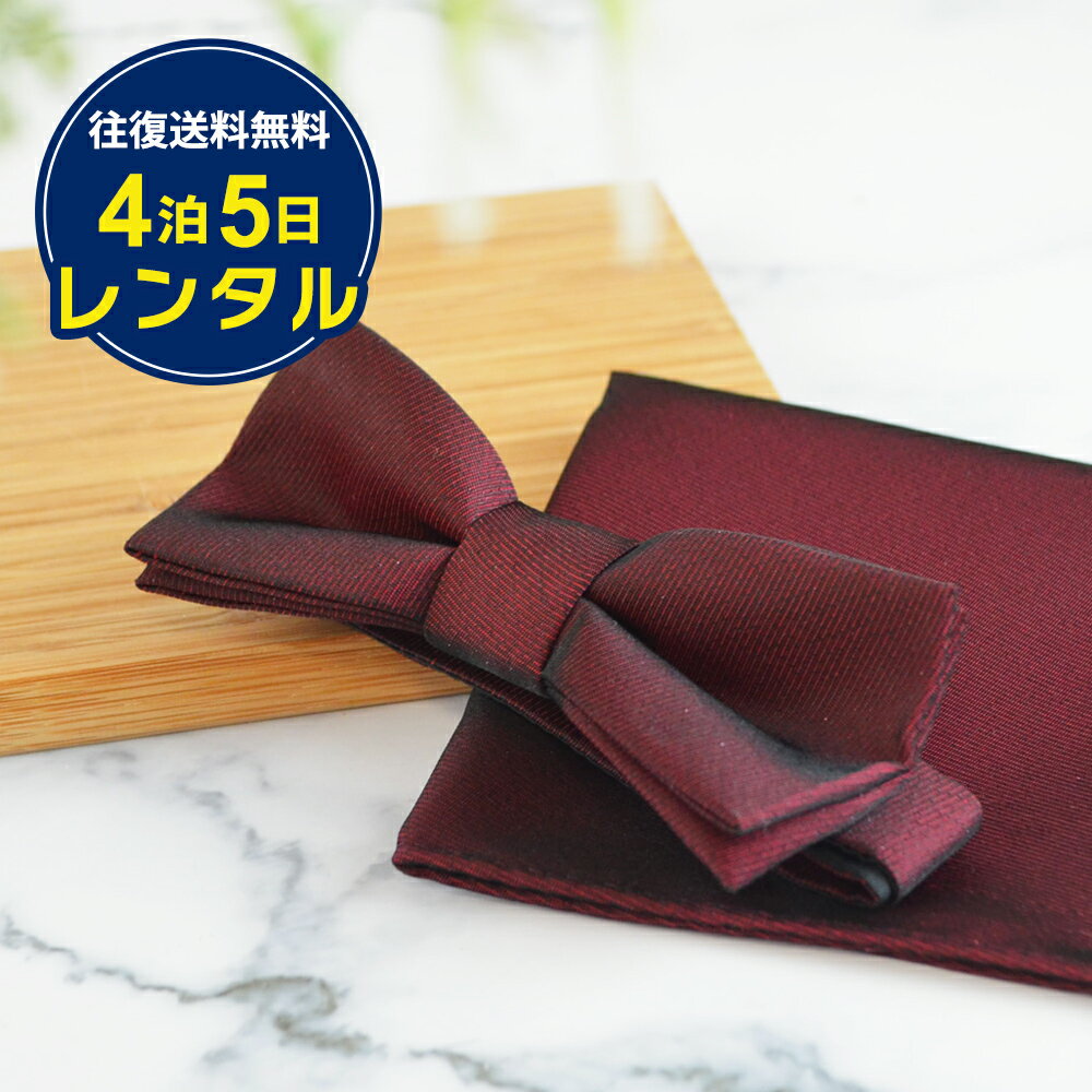 【レンタル】 蝶タイ ボルドー ワイン 結婚式 蝶ネクタイ チーフ 披露宴 入学 卒業 成人 発表 演奏 新郎 小物 セット 往復送料無料 チョウタイ ポケットチーフ 貸衣装 ウェディング ブライダル 受賞者 パーティ