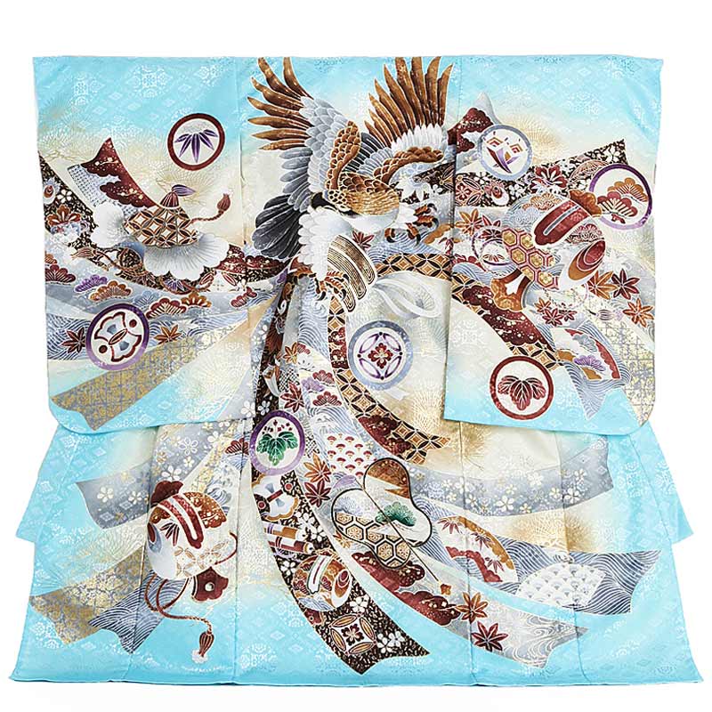 【レンタル】産着 単衣 夏用 サマー レンタル 水色 かのこ柄 男の子 お宮参り 男児産着レンタル 着物 赤ちゃん 祝着レンタル お宮参り 宮参り 祝着 産着 初着 産着 往復送料無料