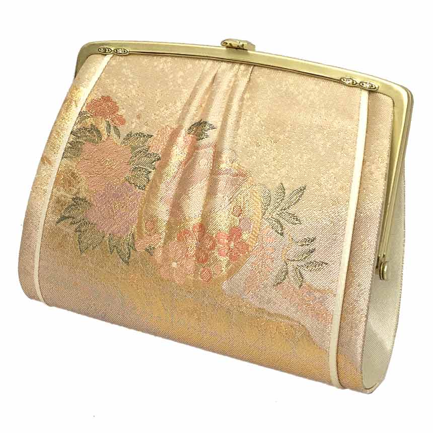 京やO224 和装バッグ 和服バッグ 佐賀錦織 金糸 蝶々 笹 梅 藤 牡丹 四季の草花 お茶や習い事に 振袖に..