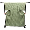 5月・6月・10月に最適 京やH058 正絹 単衣 小紋 ちりめん 身丈160 裄66 身長150~165cmくらいの標準体型の方 グリーン 桜文様 鈴乃屋謹製 ガード加工済み 仕立て上がり リサイクル着物 【新古品】【未使用品】【中古】