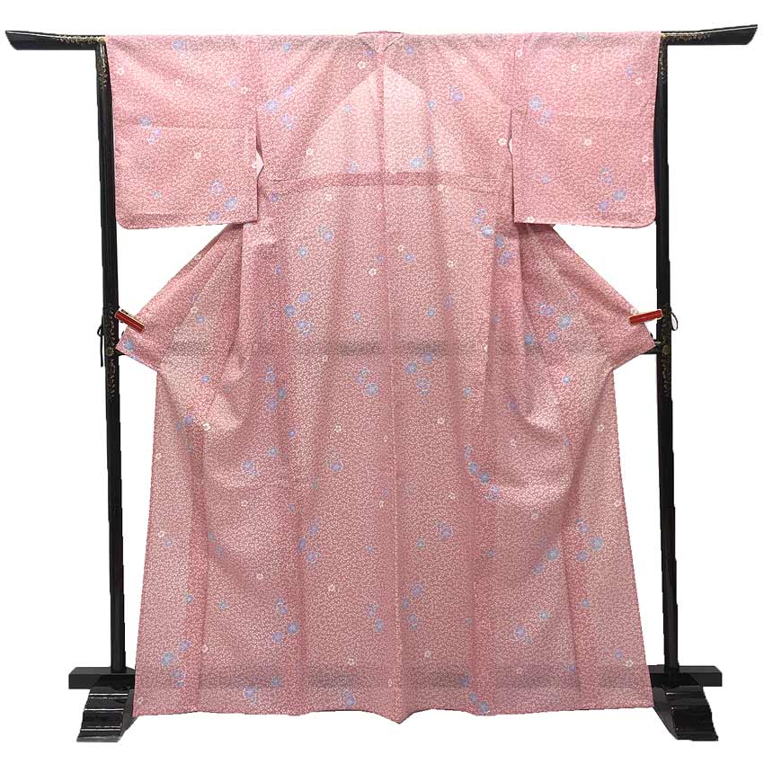 京やI475 洗える着物 洗える夏の小紋 絽 洗える夏の絽 三本絽 撫子文様 萩文様 秋の草花 手縫い 日本製 セミフォーマルからカジュアルまで 単衣の時期にも 単衣の時期・夏の小紋 丸洗いOK 5月6月7月8月9月に 単衣仕立て 美品