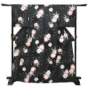 京やI485 大人の浴衣 ゆかた 浴衣 YUKATA ブランド浴衣 綿 H・L(アッシュエル) 墨色 黒地の浴衣 木綿の浴衣 ストライプ 細縦縞 フラワー 花柄...