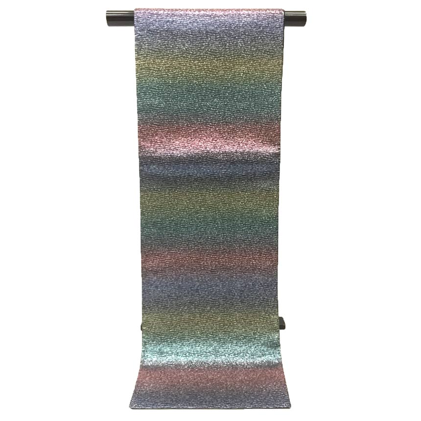 京やJ219 正絹 袋帯 全通柄 藤色 水色 グラデーション 金糸 銀糸 フォーマル～カジュアル KIMONO 着物 新古品 未使用