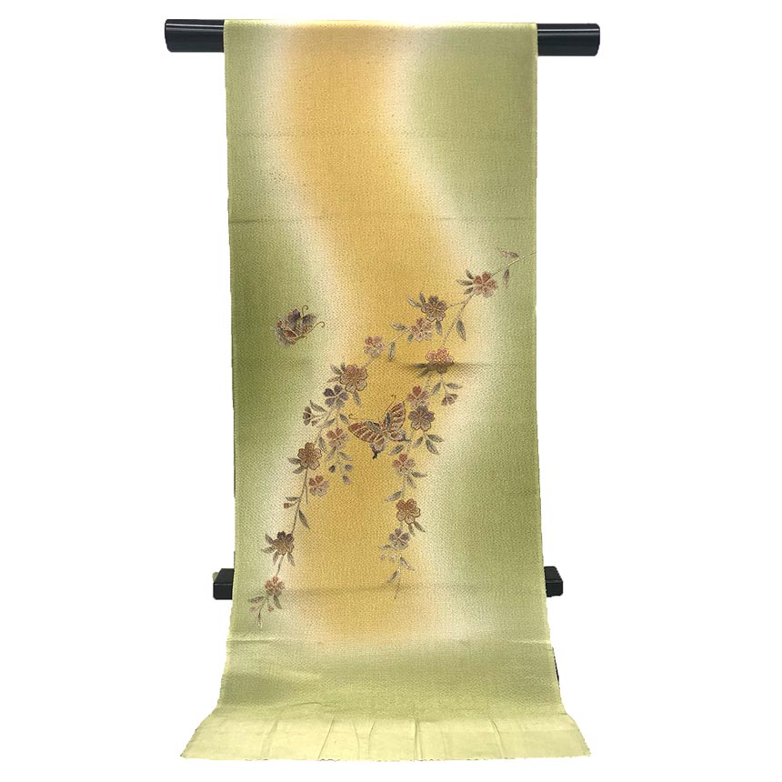 全国送料無料 京やQ731 正絹 帯揚げ 高級縮緬ちりめん 地紋入り 高級丹後ちりめん 桜 蝶 金箔 袷の着物 単衣の着物 袷単衣兼用 振袖 訪問着 附下 付け下げ 色無地 紬 小紋 江戸小紋などに フォーマルからカジュアルまで 美品