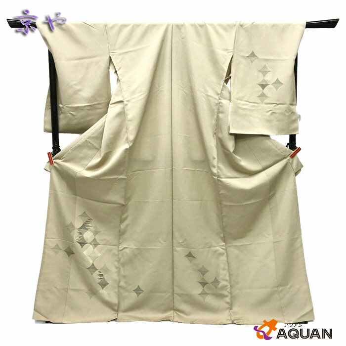 【アウトレット 展示品】京やN085 正絹 反物 仮絵羽仕立て紬 訪問着有識文様 菱文 落款有柳鼠 グリーングレー系単衣仕立てにおすすめ未仕立て リサイクル着物【新古品】【中古】