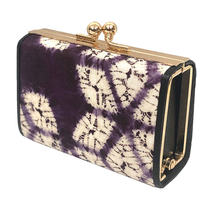 京やS033 南部絞り 南部紫 紫根染 しこん染め 紫根絞り 草紫堂 本絞り染め 正絹 紬 がま口 財布 小銭入..