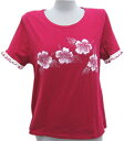 フラダンス 練習用Tシャツ 丸首 袖口フリル ワイン色 綿100% カットソー フリーサイズ(Mサイズ-Lサイズ)メール便配送