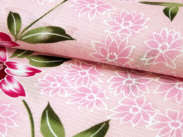 【反物単品】日本製　紅梅織り 浴衣反物　綿100％ピンク色地　花柄　身長170cm位、裄75cm位まで対応出来ます