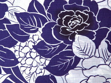 日本製 浴衣反物 白色と紺色のアジサイ・バラなどの花柄 モノクロ 女性用 綿100% 身長170cm位、裄75cm位まで対応出来ます。（仕立てなしの場合、あす楽対応できます。）レディース