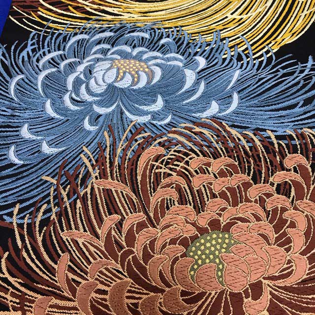 袋帯 西陣織 正絹 【洛陽織物 謹製】 「乱菊 六通」 日本製 しゃれ袋 西陣 訪問着 礼装用 フォーマル セミフォーマル 洒落 黒 黒地 お茶席 観劇 未仕立て 芯 仕立て込み 着物 帯 結納 入学式 卒業式 謝恩会 パーティー レセプション 発表会 展覧会 観劇 旅行 コンサート 粋