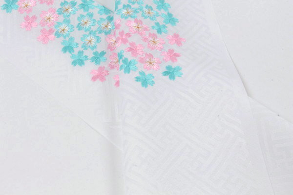 刺繍半襟七五三子供用7歳3歳女の子白地/桜刺繍入り全3色(水色/赤/ピンク)ポリエステル子衿ししゅう衿【日本製】