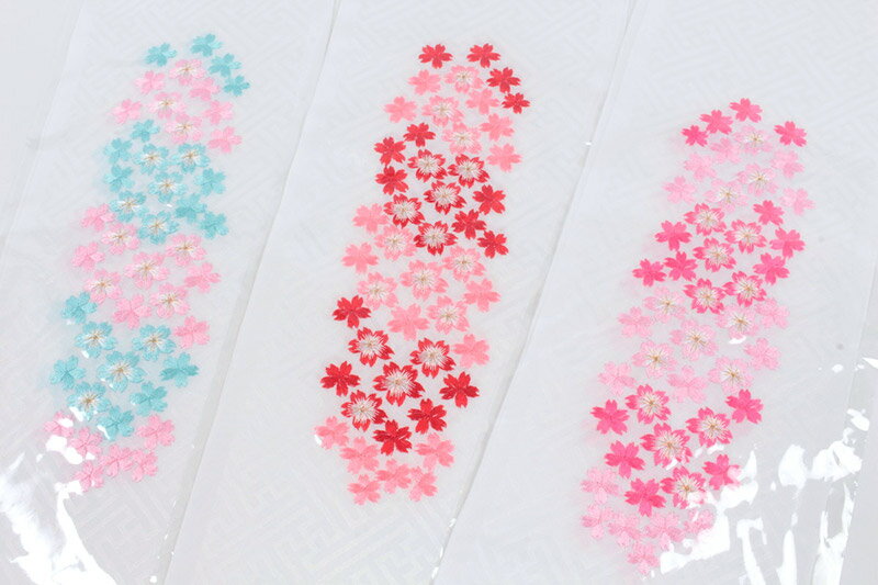 刺繍半襟七五三子供用7歳3歳女の子白地/桜刺繍入り全3色(水色/赤/ピンク)ポリエステル子衿ししゅう衿【日本製】