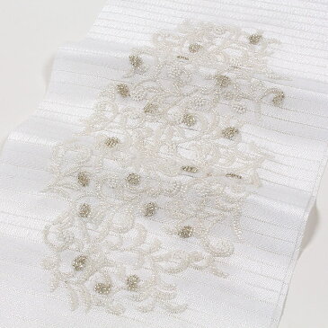 【夏用・絽】【刺繍半襟】 特選手刺繍ビーズ半襟 白/葡萄唐草文(白刺繍) 洗える半衿 ポリエステル 豪華な刺繍 【日本製】