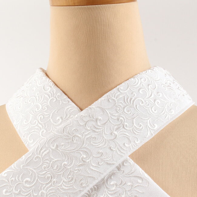 【3/17 01:59まで★最大半額クリアランスセール】【衿秀「き楽っく」専用替え衿】刺繍半襟 白地/唐草文(白刺繍) きらっく 半襟 ローズカラー長襦袢用半衿 ファスナー衿 やわらか衿芯付き 広衿 バイヤス生地 【日本製】