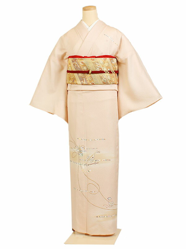 レンタル 訪問着 単衣 夏物 身長：155〜165cm 正絹 ベージュ系 母親 着物 結婚式 お宮参り as-0037