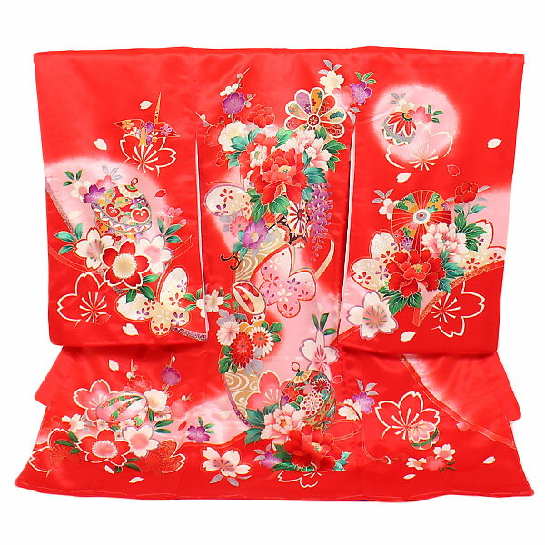 【レンタル】【お宮参り 産着 女の子 赤 花車や四季花】初着 産着フルセットレンタル 祝着レンタル 祝..