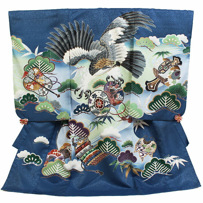 レンタル 初着 男児 単衣 夏物 紺系 鷹/鼓 お宮参り 産着 着物 男の子 ベビー 赤ちゃん b-213