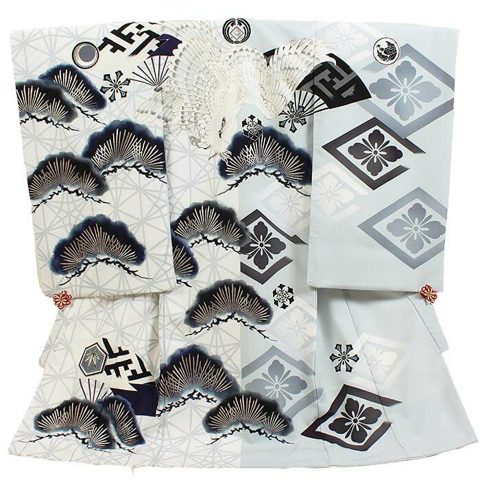 レンタル 初着 男児 JAPANSTYLE グレー系 鷹/老松 お宮参り 産着 着物 男の子 ベビー 赤ちゃん b-0255