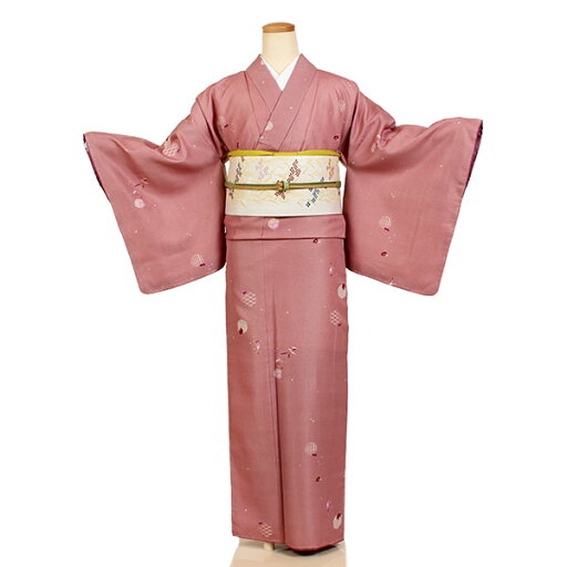 レンタル 小紋 身長:155~165cm ピンク系 着物 街着 お稽古 c-0024 レンタル 小紋 身長:155~165cm ピンク系 着物 街着 お稽古 c-0024