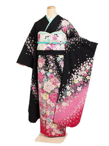 【レンタル】【成人式振袖レンタル 黒系 牡丹・四季花 など】正絹 成人式振袖 正絹振袖レンタルフルセット 振袖 レンタル 振袖フルセット ふりそで レンタル 振袖 振り袖 furisode 成人式レンタル 成人式着物レンタル 貸衣装 華やか 往復送料無料 f068s安売り