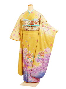 【レンタル】【成人式振袖レンタル 黄系 鞠・雪輪・桜・菊 など】正絹 成人式振袖 正絹振袖レンタルフルセット 振袖 レンタル 振袖フルセット ふりそで レンタル 振袖 振り袖 furisode 成人式レンタル 成人式着物レンタル 貸衣装 華やか 往復送料無料 f178s通販セール