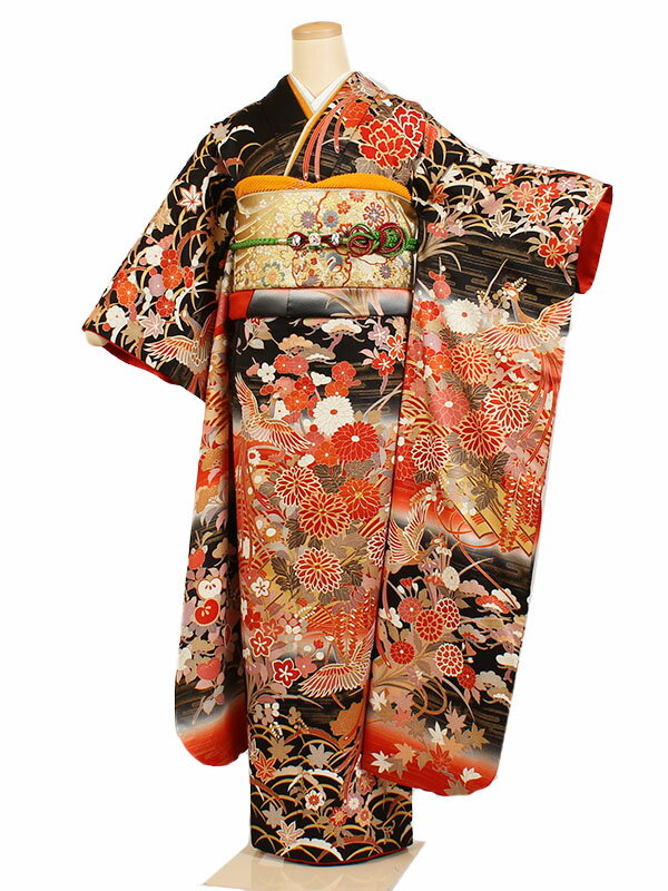 【レンタル】【振袖レンタル 赤・黒系 鳳凰・四季草花 など】正絹 振袖 レンタルフルセット ふりそで 振袖セット レンタル振袖 振り袖 結婚式 披露宴 親族 卒業式 パーティー 結納 着物レンタル 貸衣装 女性 和服 華やか 晴れ着 往復送料無料 f234